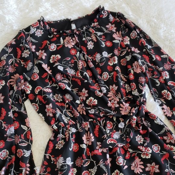 Banana Republic Dress Long Sleeved Black Floral Midi Length Size 8 - Picture 2 of 11